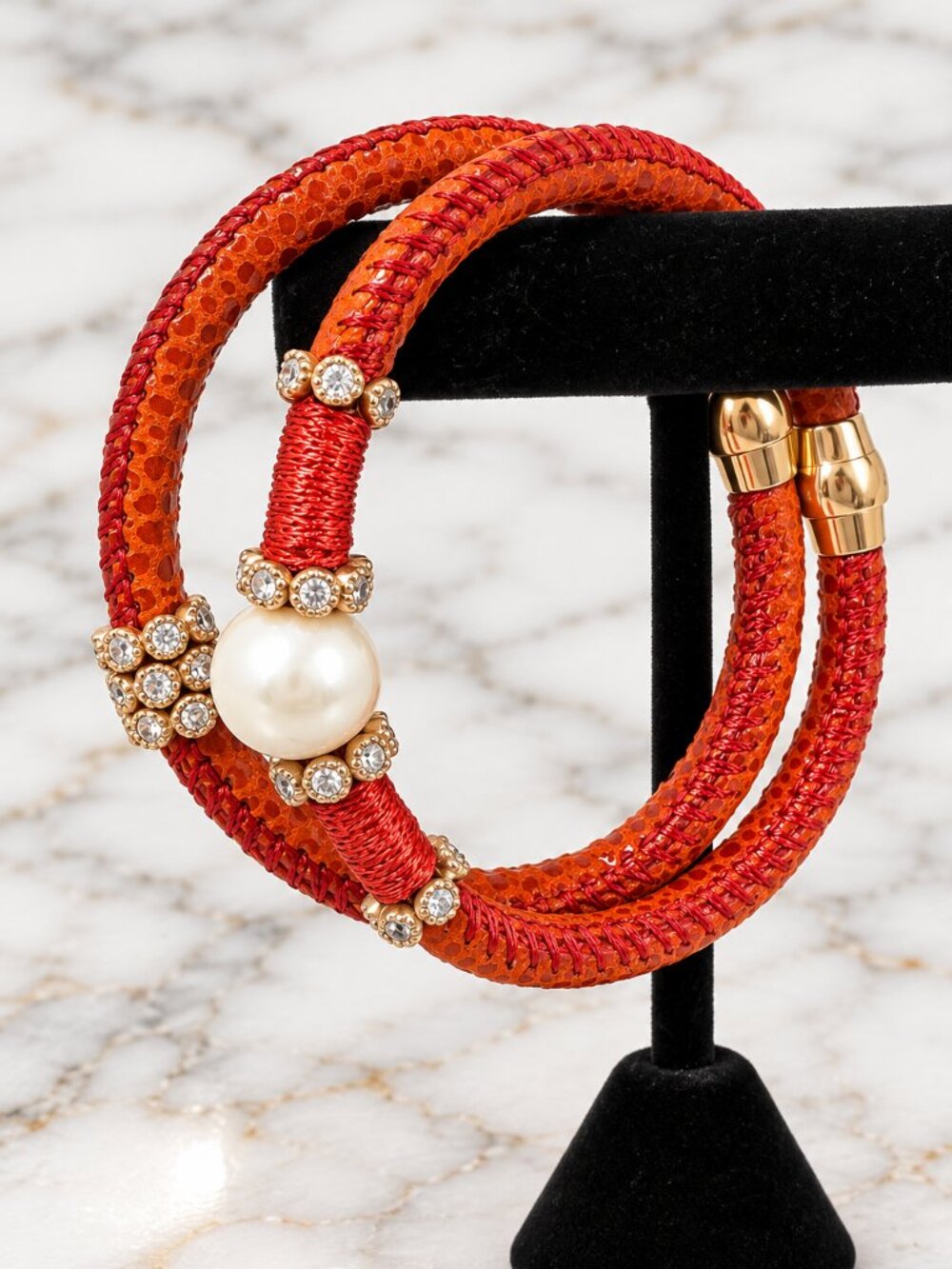 Luca Lorenzini Bloon Set of 2 Italian Leather Pearl CZ Bracelets 925